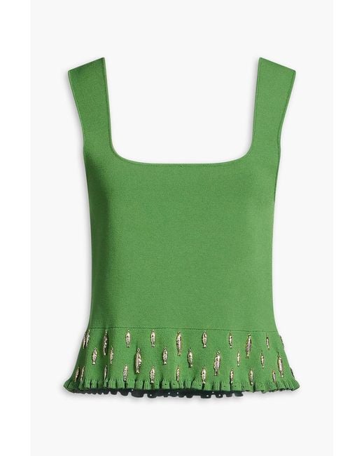 Sandro Green Embellished Stretch-Knit Peplum Top