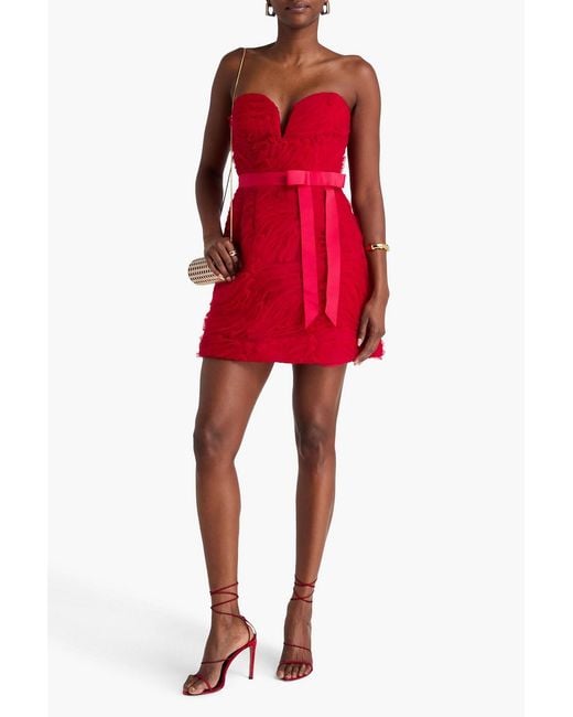 Rebecca Vallance Red Fernanda Strapless Tulle Mini Dress