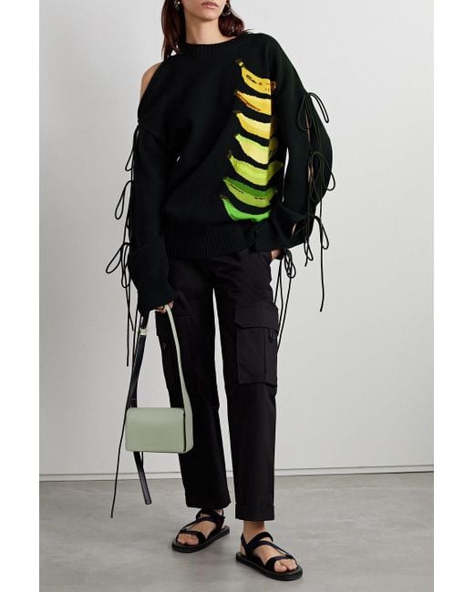 Monse Black Lace-up Intarsia Cotton Sweater