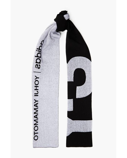 Y-3 White Ribbed Wool-blend Jacquard Scarf for men