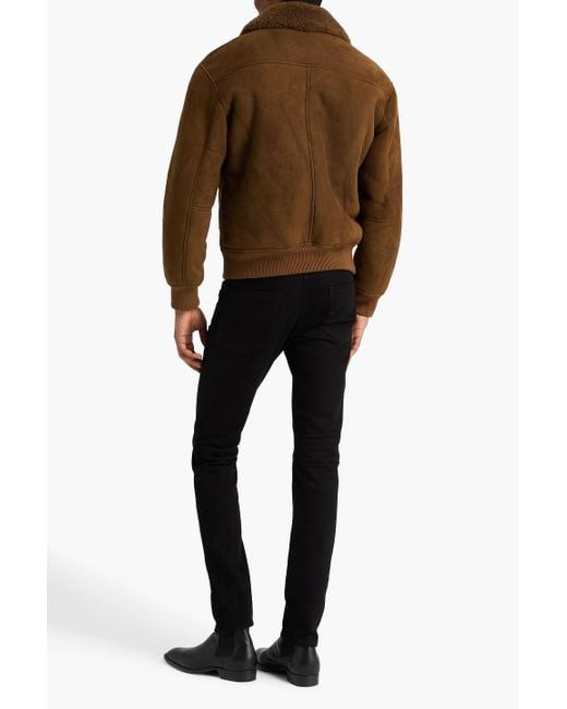 FRAME Brown Shearling Bomber Jacket for men