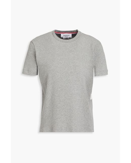 Thom Browne Gray Striped Ribbed Cotton-jersey T-shirt