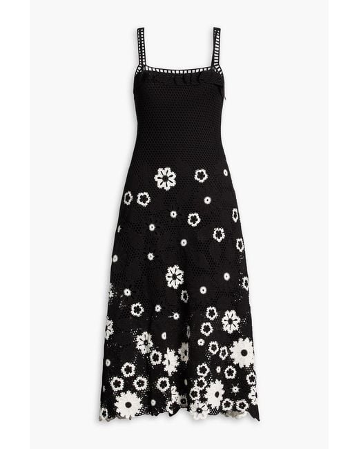 Maje Black Crocheted Cotton Midi Dress
