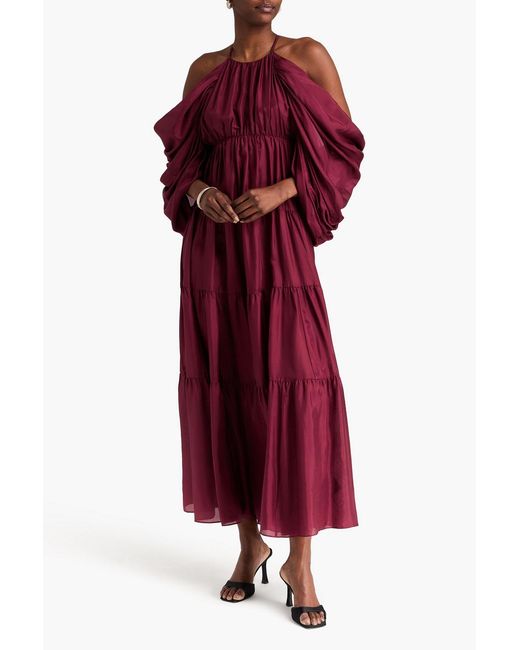 Zimmermann Cold-Shoulder Tiered Silk Crepe De Chine Maxi Dress