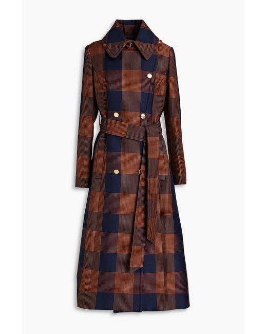 Temperley London Red Halcyon Checked Wool-blend Twill Coat