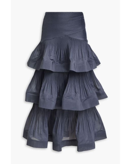 Zimmermann Blue Tiered Plissé-organza Midi Skirt