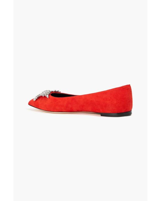 Giuseppe Zanotti Red Farifu Embellished Suede Point-Toe Flats