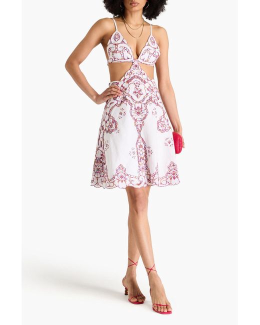 Costarellos Pink Kleid aus leinen mit lochstickerei und cut-outs