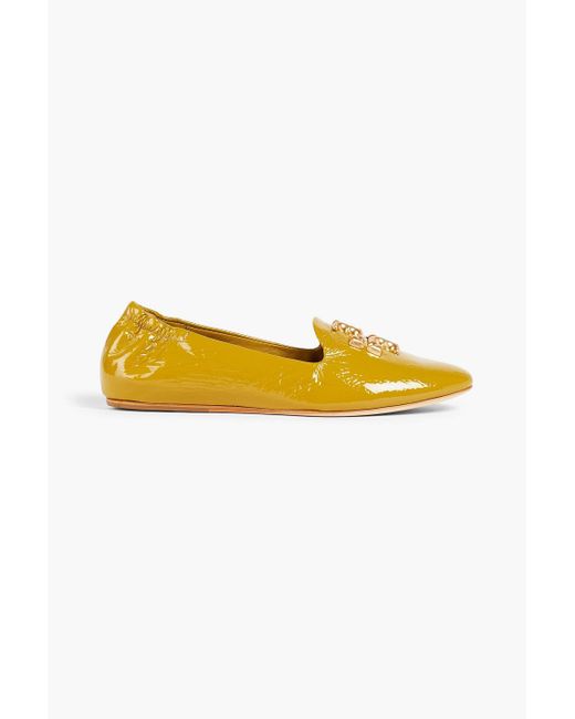 Tory Burch Yellow Embellished Leather Mules