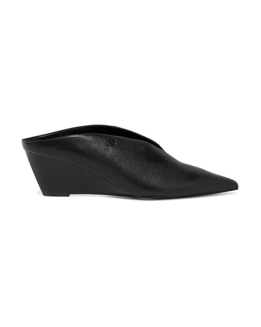 black leather wedge mules