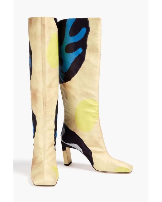 Wandler Blue Printed Satin Knee Boots