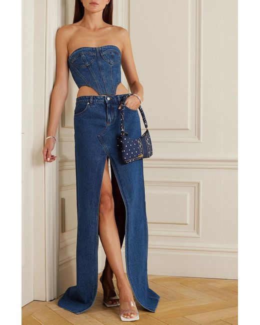 David Koma Blue Denim Bustier Top