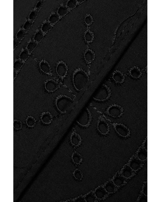 Charo Ruiz Black Lya Cropped Broderie Anglaise Cotton-blend Wide-leg Pants