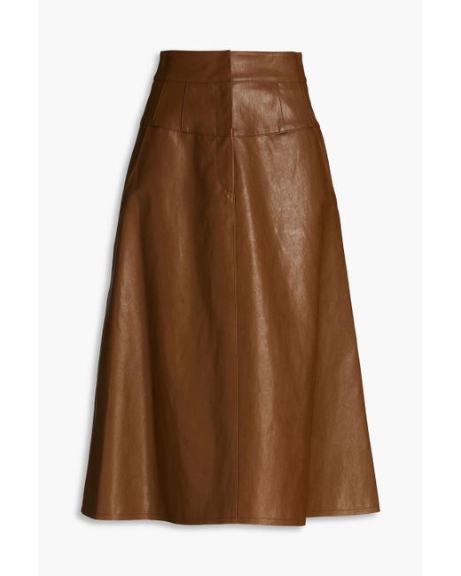 LVIR Flared Faux Leather Midi Skirt in Brown | Lyst Canada