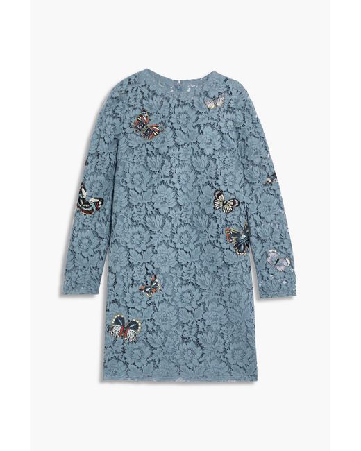 Valentino Garavani Blue Kleid aus schnurgebundener spitze mit applikationen