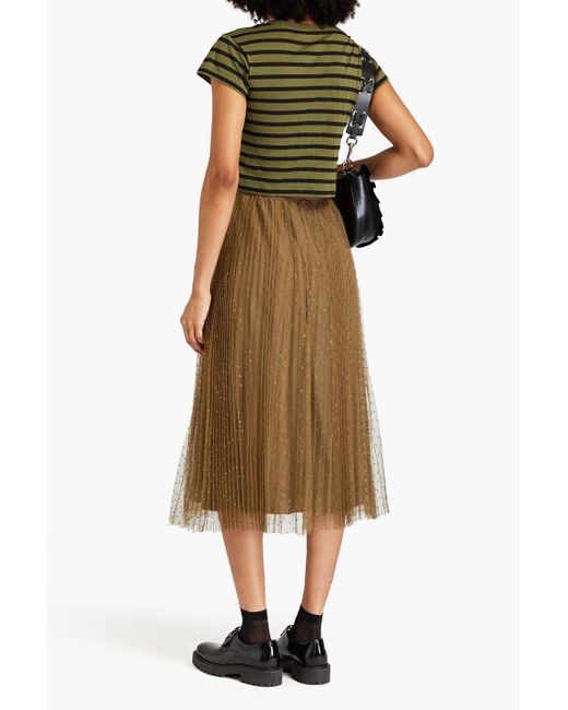 RED Valentino Brown Pleated Point D'esprit Midi Skirt
