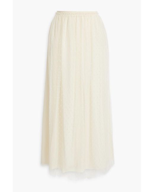 RED Valentino White Gathered Point D'esprit Maxi Skirt