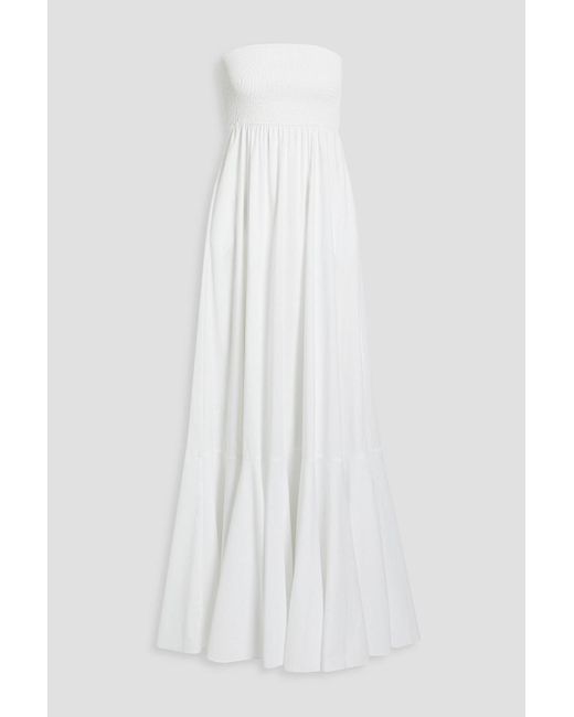 Caroline Constas White Haisley Strapless Shirred Cotton-blend Poplin Maxi Dress