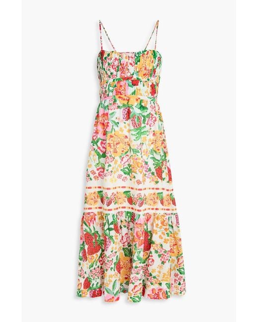 Farm Rio White Floral-Print Swiss-Dot Cotton Midi Dress