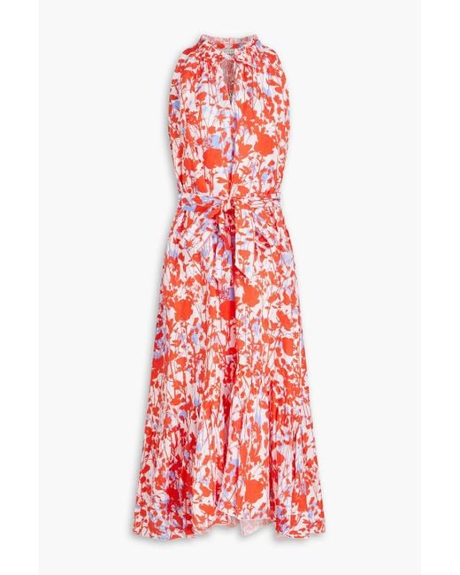 Heidi Klein Red Ruffled Floral-Print Linen Midi Dress