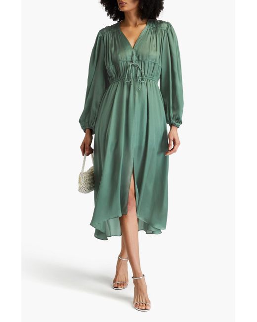 Maje Green Tie-Detailed Cupro-Satin Midi Dress