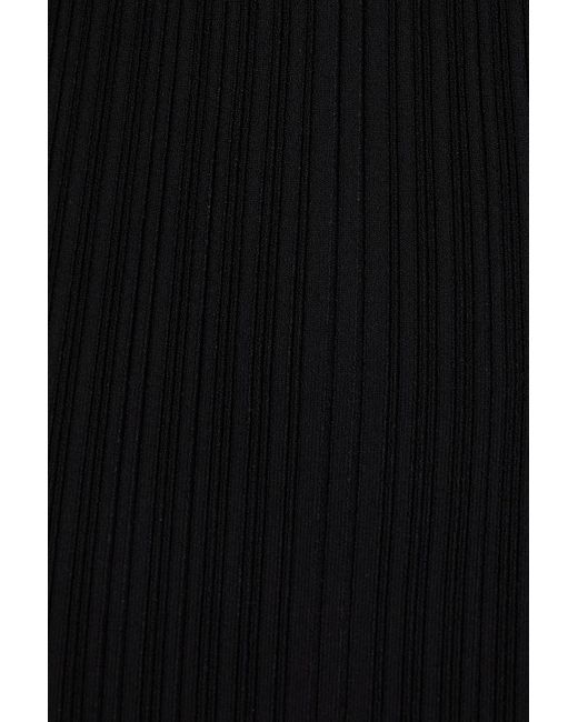Hervé Léger Black Asymmetric Ribbed-knit Midi Dress