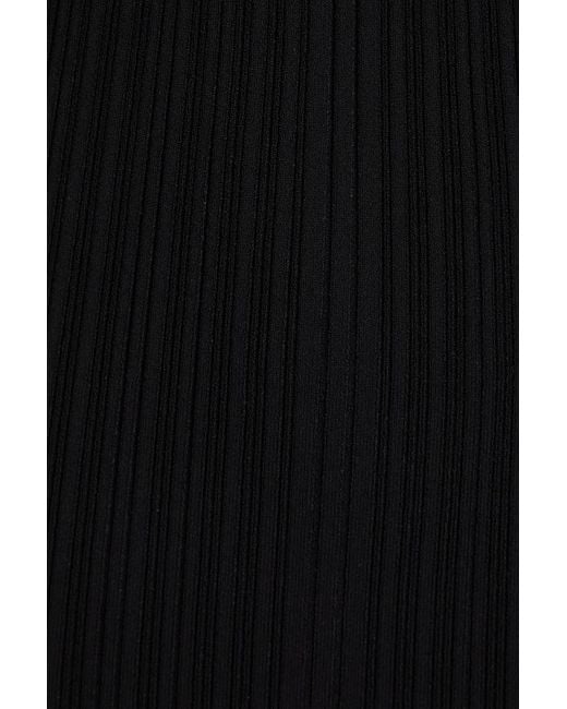 Hervé Léger Black Asymmetric Ribbed-knit Midi Dress