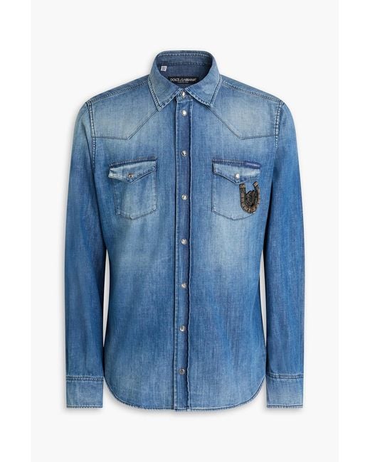 Dolce & Gabbana Hemd aus denim in ausgewaschener optik mit verzierung in Blue für Herren