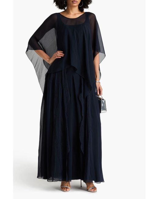 Alberta Ferretti Blue Convertible Cape-effect Crepon Gown