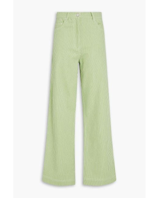 REMAIN Birger Christensen Green Striped Cotton-blend Canvas Straight-leg Pants