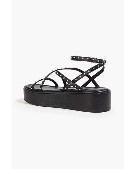 Stuart Weitzman Black Studded Leather Platform Sandals