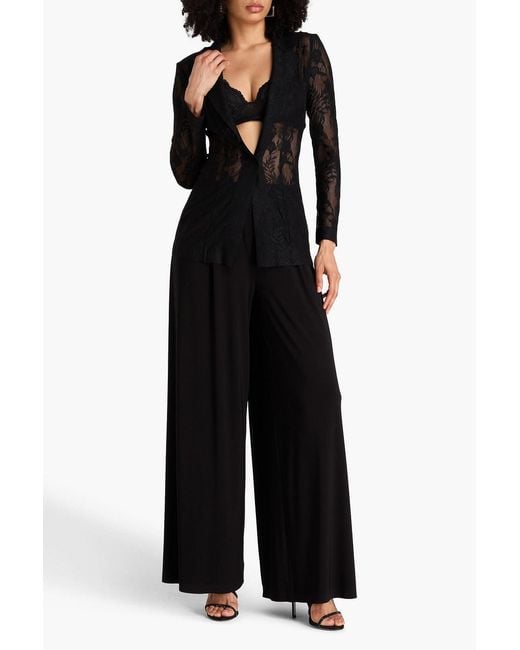 Norma Kamali Black Pleated Stretch-jersey Wide-leg Pants