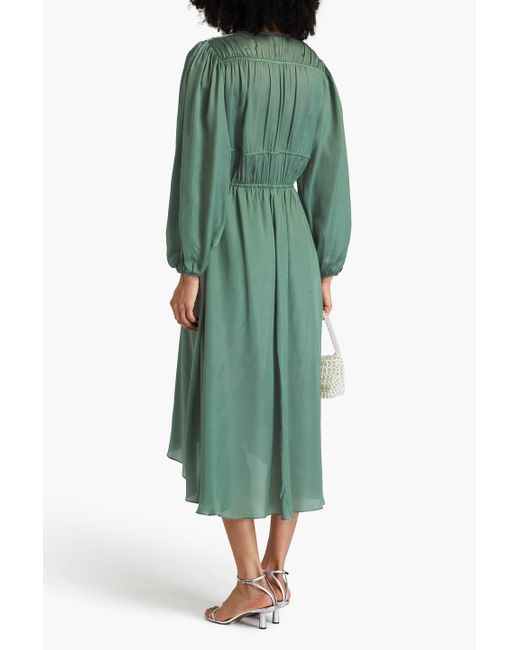 Maje Green Tie-Detailed Cupro-Satin Midi Dress