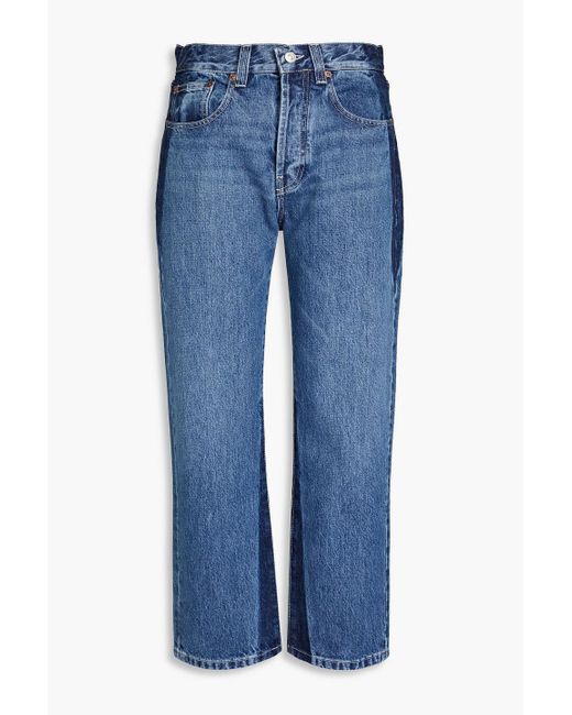 Victoria Beckham Blue Cropped Two-tone High-rise Straight-leg Jeans