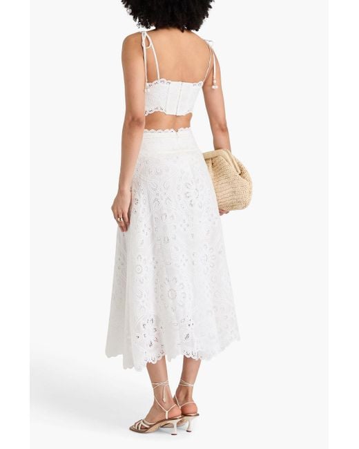 Zimmermann White Broderie Anglaise Cotton Midi Skirt