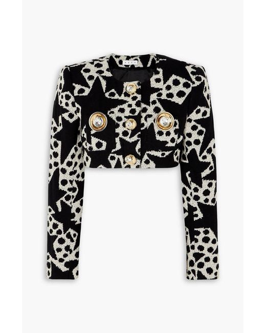 Area Black Cropped Embellished Cotton-blend Jacquard Blazer