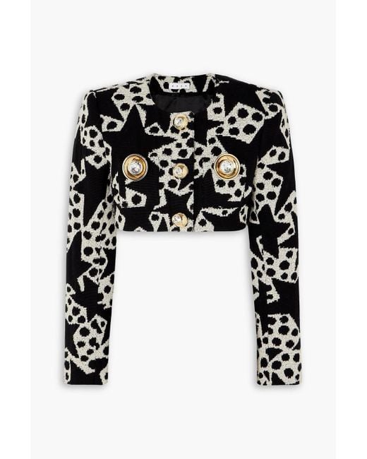 Area Black Cropped Embellished Cotton-blend Jacquard Blazer