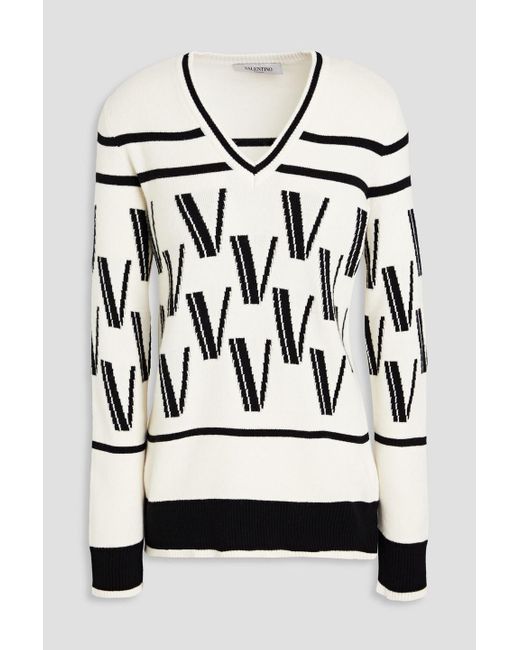 Valentino Garavani Black Jacquard-knit Wool And Cashmere-blend Sweater