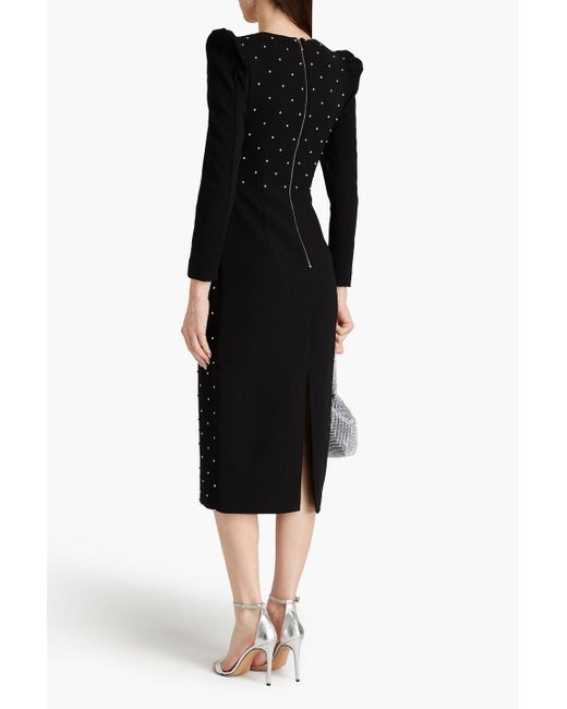 Rebecca Vallance Black After Hours Embellished Crepe Midi Dress
