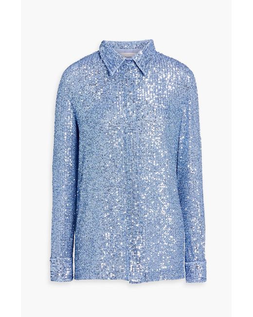 Naeem Khan Blue Sequined Stretch-tulle Shirt