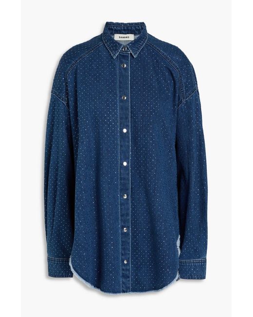 Sandro Blue Crystal-Embellished Denim Shirt