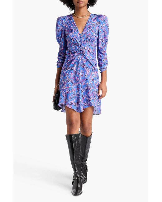 Isabel Marant Blue Aliniza Ruched Floral-print Jacquard Mini Dress