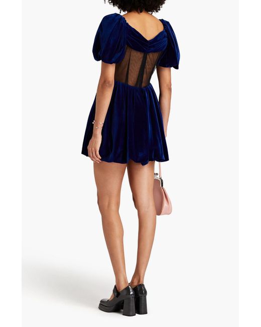 Simone Rocha Blue Tulle-paneled Cotton-velvet Mini Dress