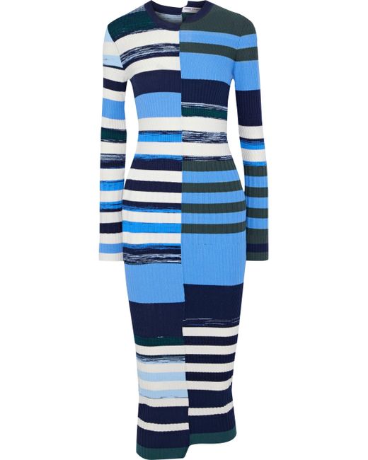 Opening Ceremony Woman Striped Ribbed-knit Midi Dress Blue