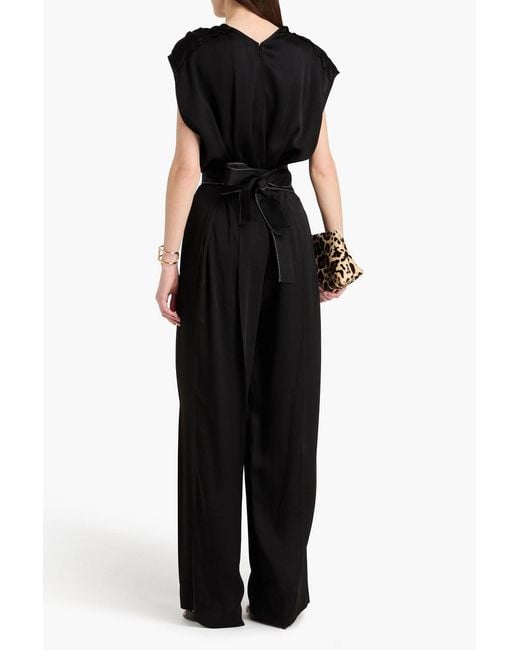 Victoria Beckham Black Satin-Crepe Wide-Leg Jumpsuit