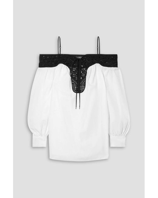 Gabriela Hearst Black Augustin Cold-Shoulder Lace-Trimmed Embroidered Cotton Blouse
