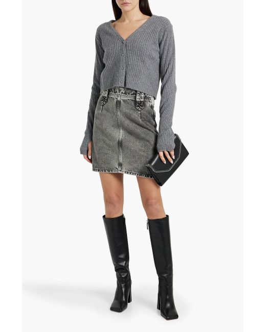 IRO Gray Keyra Cropped Ribbed Wool And Cashmere-blend Cardigan