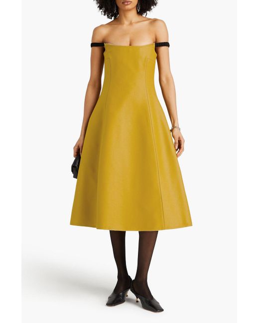 Khaite Yellow Uma Off-the-shoulder Wool-blend Felt Midi Dress
