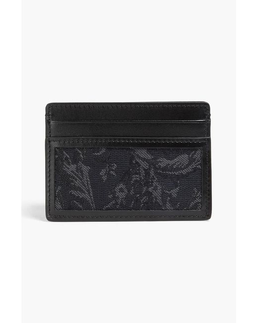 Versace Black Athena Floral-Jacquard And Leather Cardholder for men