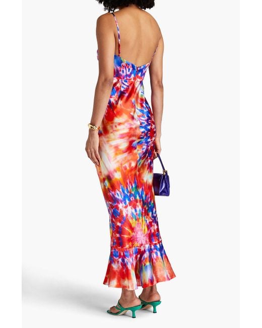 Saloni Red Mimi Tie-dyed Silk-satin Midi Dress
